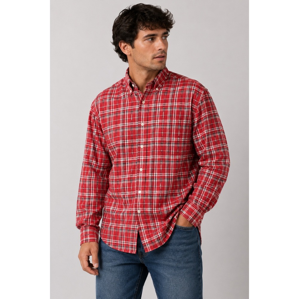 Panhandle Rough Stock Mens Red Plaid Stretch Button Down Shirt ROD9401 L |H1